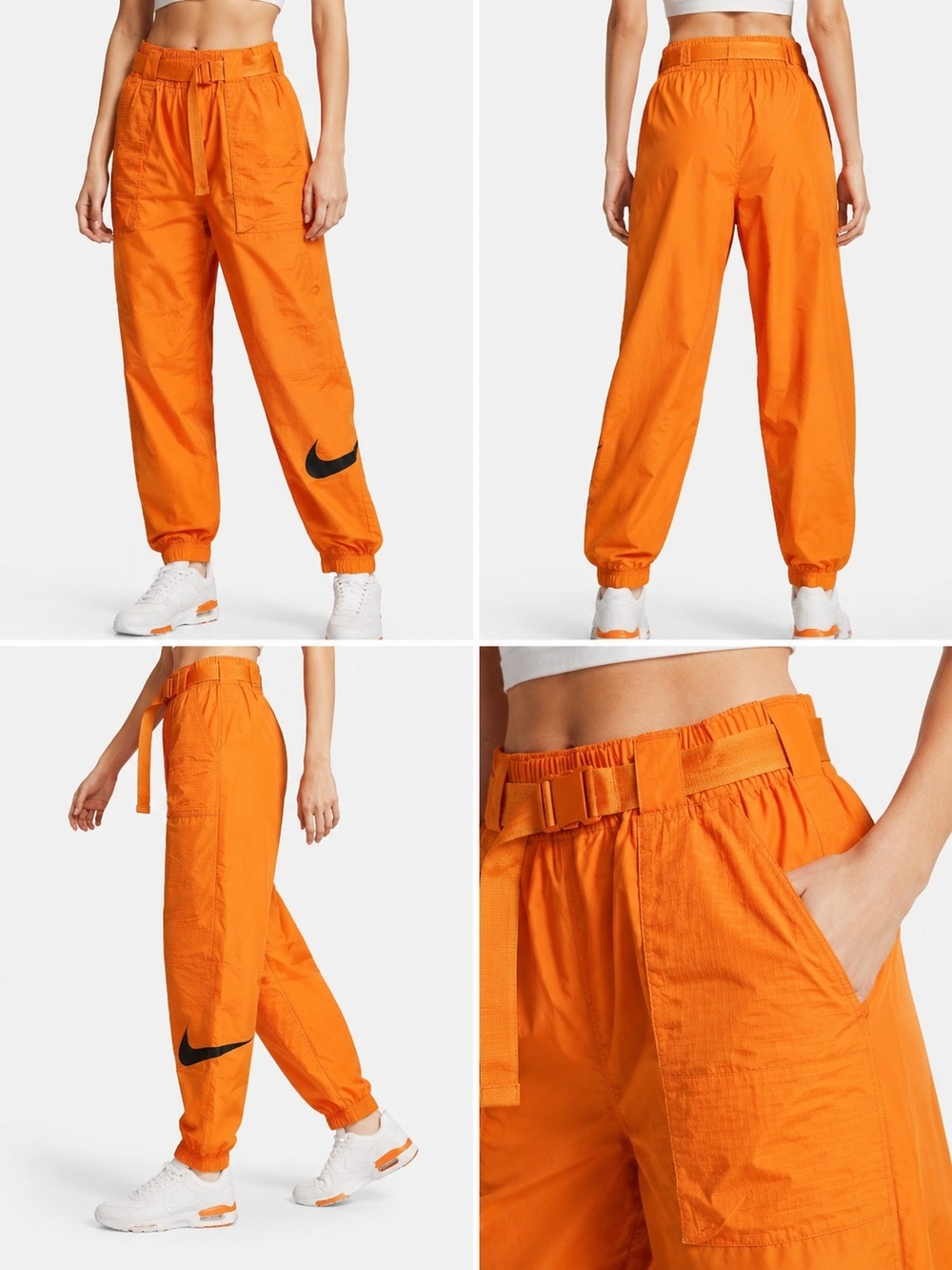 Nike Orange Big Swoosh Woven Cargo Jogger Pants Belted M